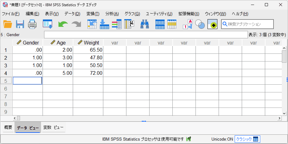 データを入力したSPSSデータセット