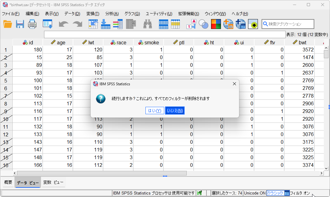 SPSS Statistics 31 フィルター