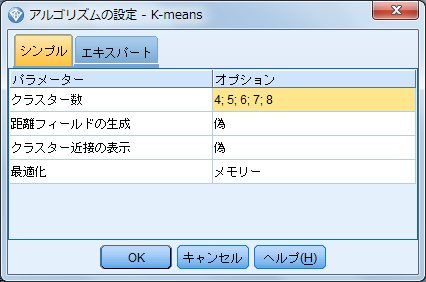 k-meansアルゴリズムの設定